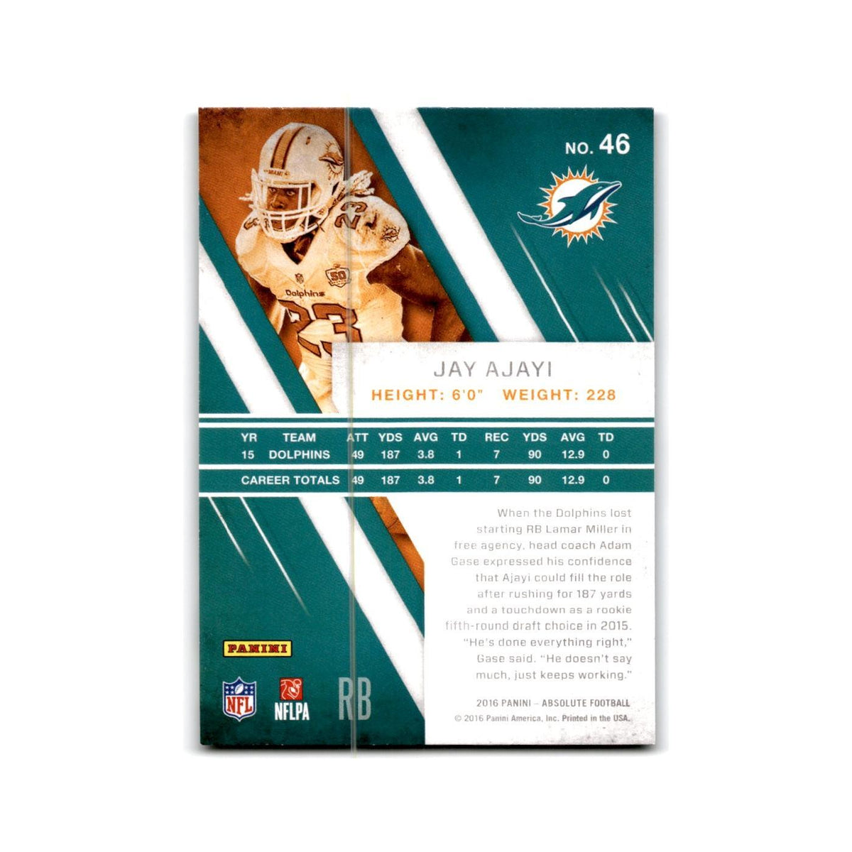 Jay Ajayi 2016 Panini Absolute #46 Miami Dolphins Football Card NM