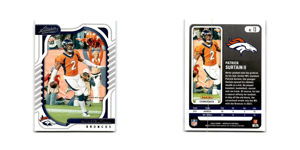 Patrick Surtain II 2022 Panini Absolute #13 Denver Broncos Football Card NM