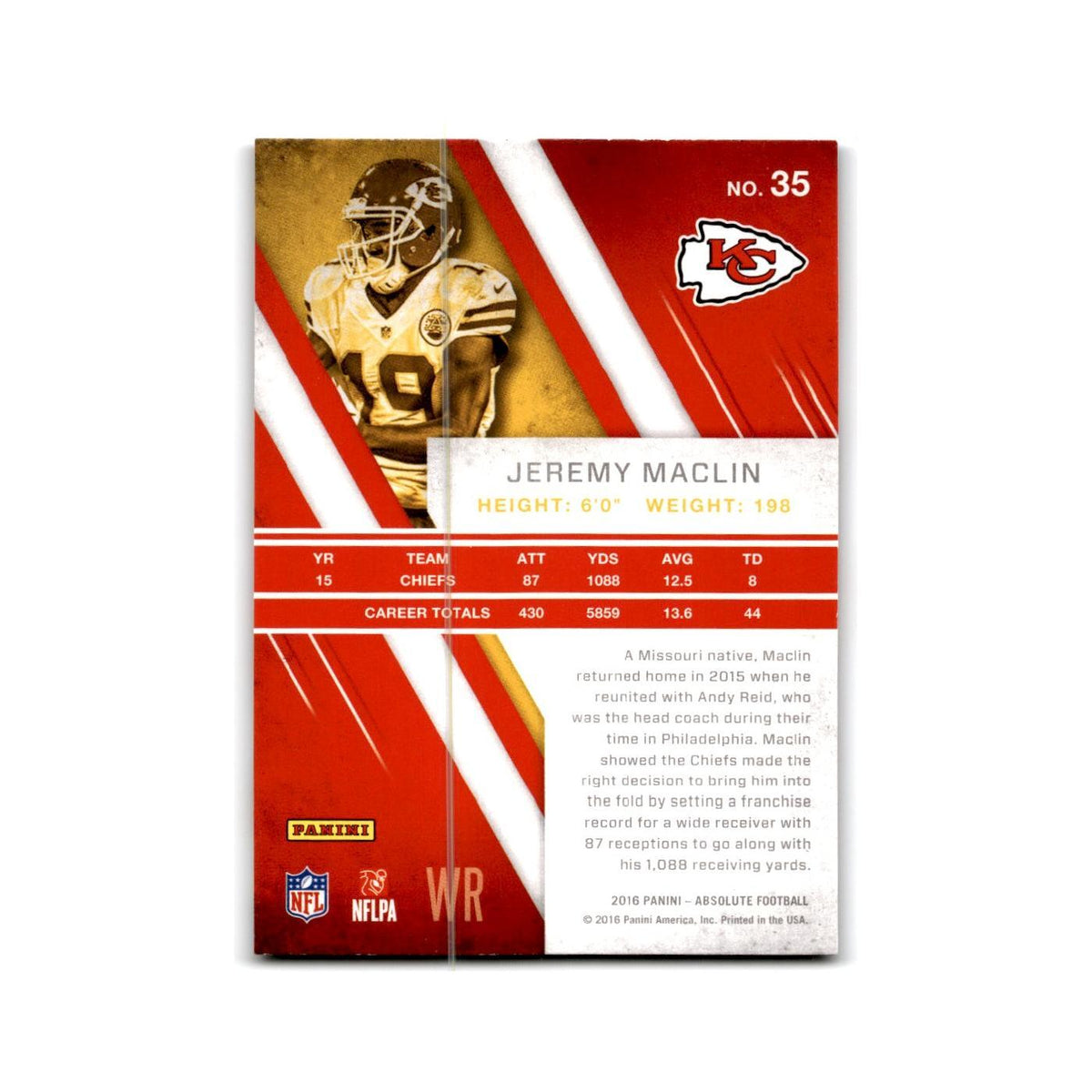 Jeremy Maclin 2016 Panini Absolute #35 Kansas City Chiefs Football Card NM
