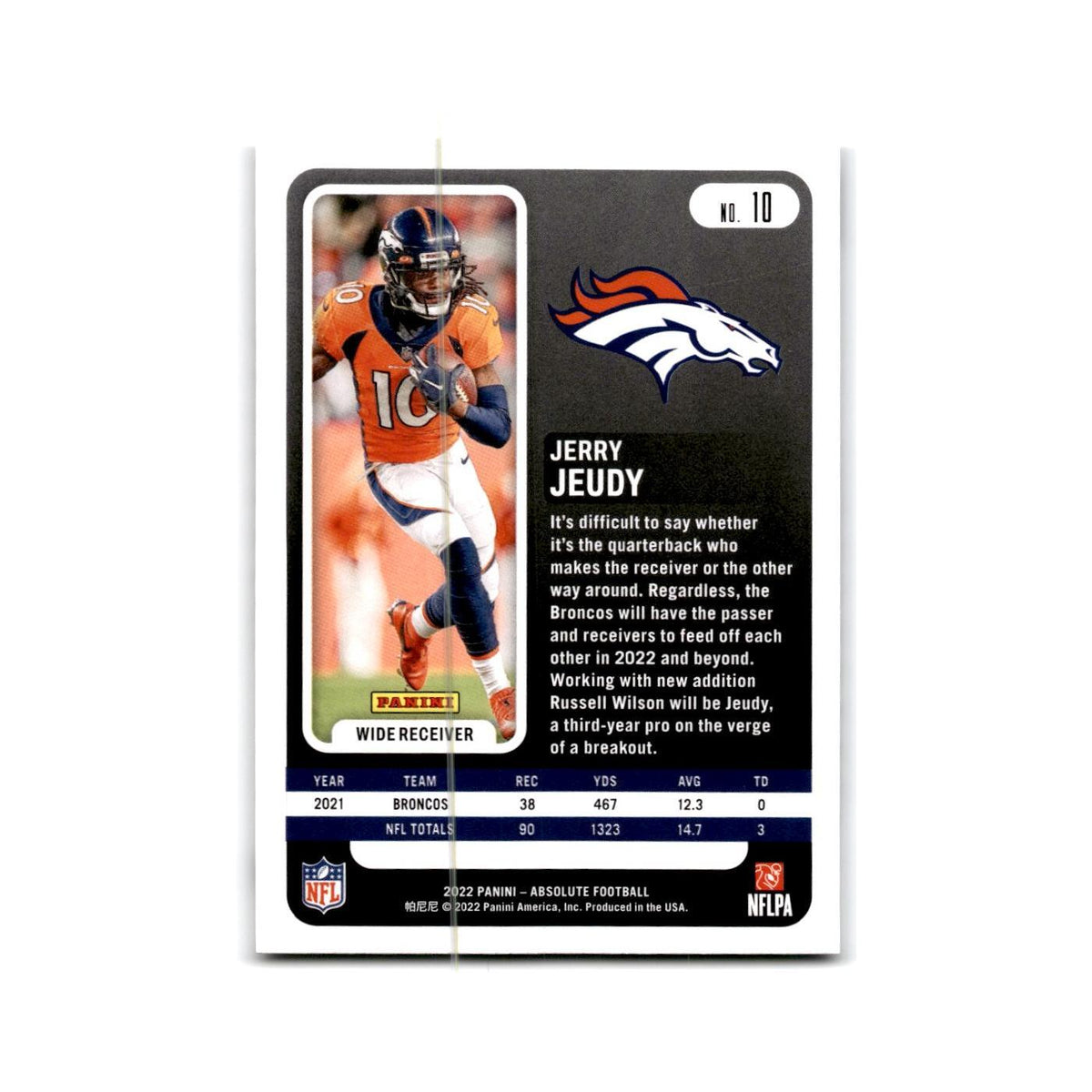 Jerry Jeudy 2022 Panini Absolute #10 Denver Broncos Football Card NM