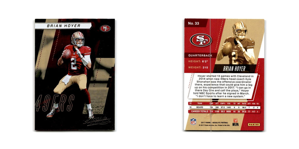 Brian Hoyer 2017 Panini Absolute #33 San Francisco 49ers Football Card NM
