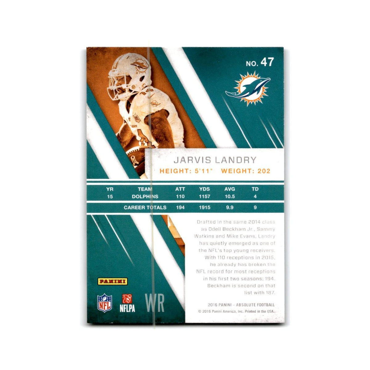 Jarvis Landry 2016 Panini Absolute #47 Miami Dolphins Football Card NM