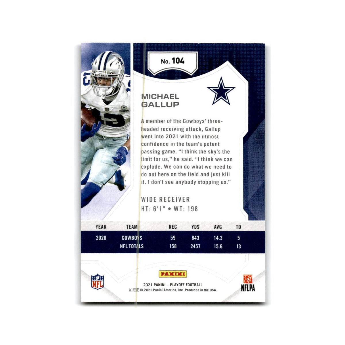 Michael Gallup 2021 Panini Playoff #104 Dallas Cowboys Football Card NM