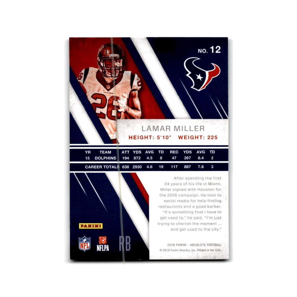 Lamar Miller 2016 Panini Absolute #12 Houston Texans Football Card NM