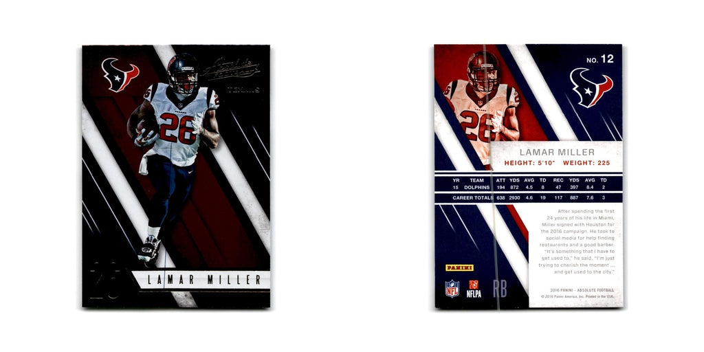 Lamar Miller 2016 Panini Absolute #12 Houston Texans Football Card NM
