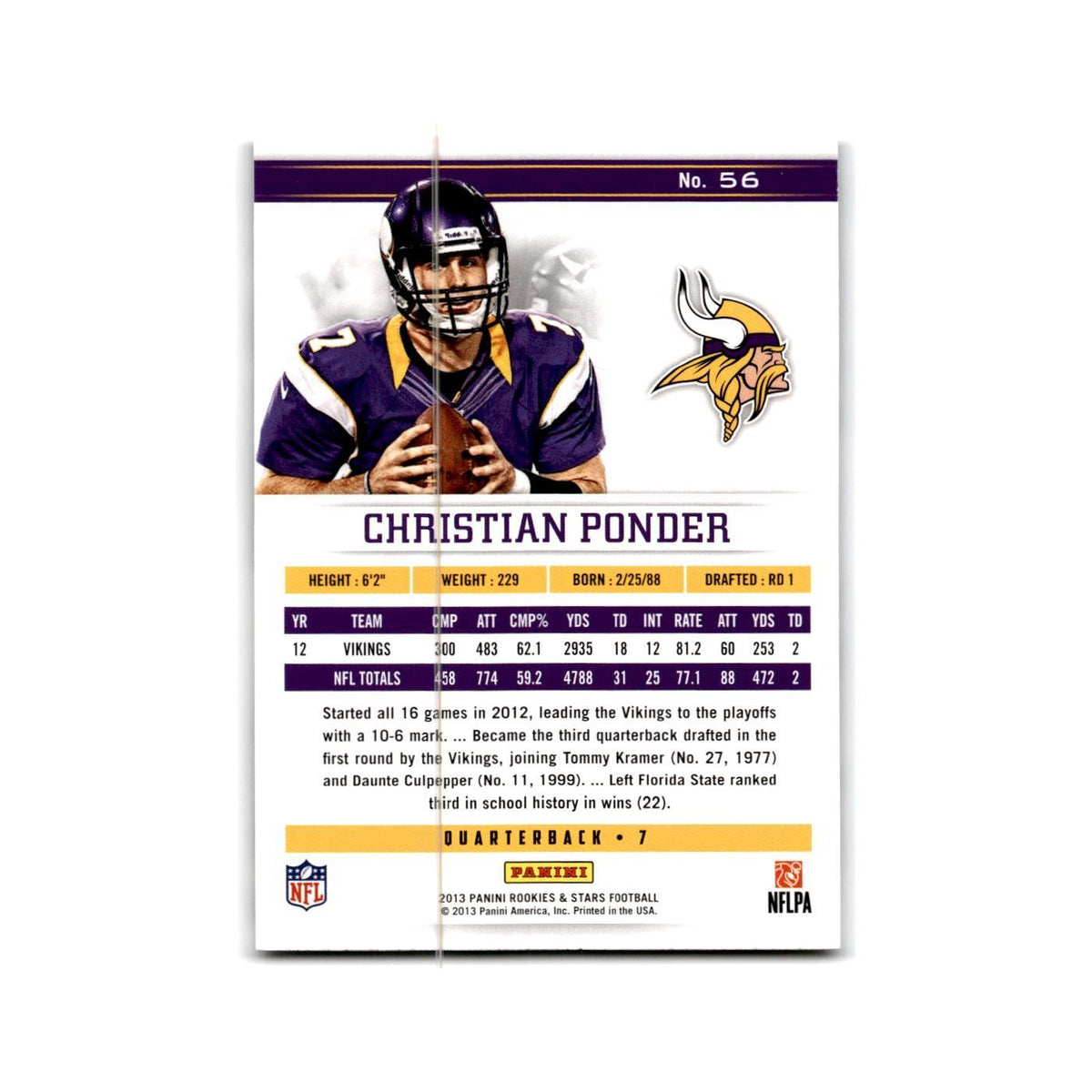Christian Ponder 2013 Panini Rookies & Stars #56 Minnesota Vikings NM