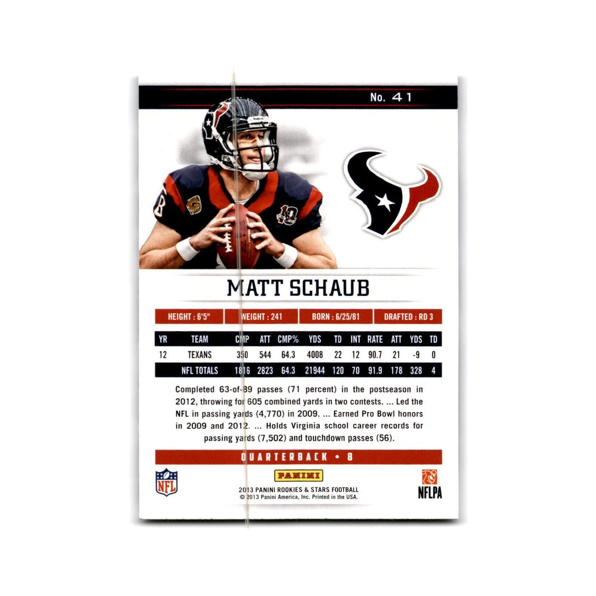 Matt Schaub 2013 Panini Rookies & Stars #41 Houston Texans Football Card NM