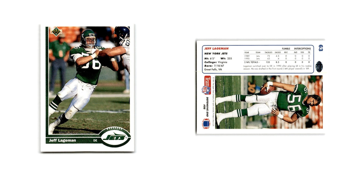 Jeff Lageman 1991 Upper Deck #63 New York Jets Football Card NM