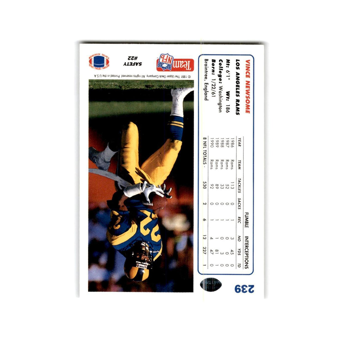 Vince Newsome 1991 Upper Deck #239 Los Angeles Rams Football Card NM