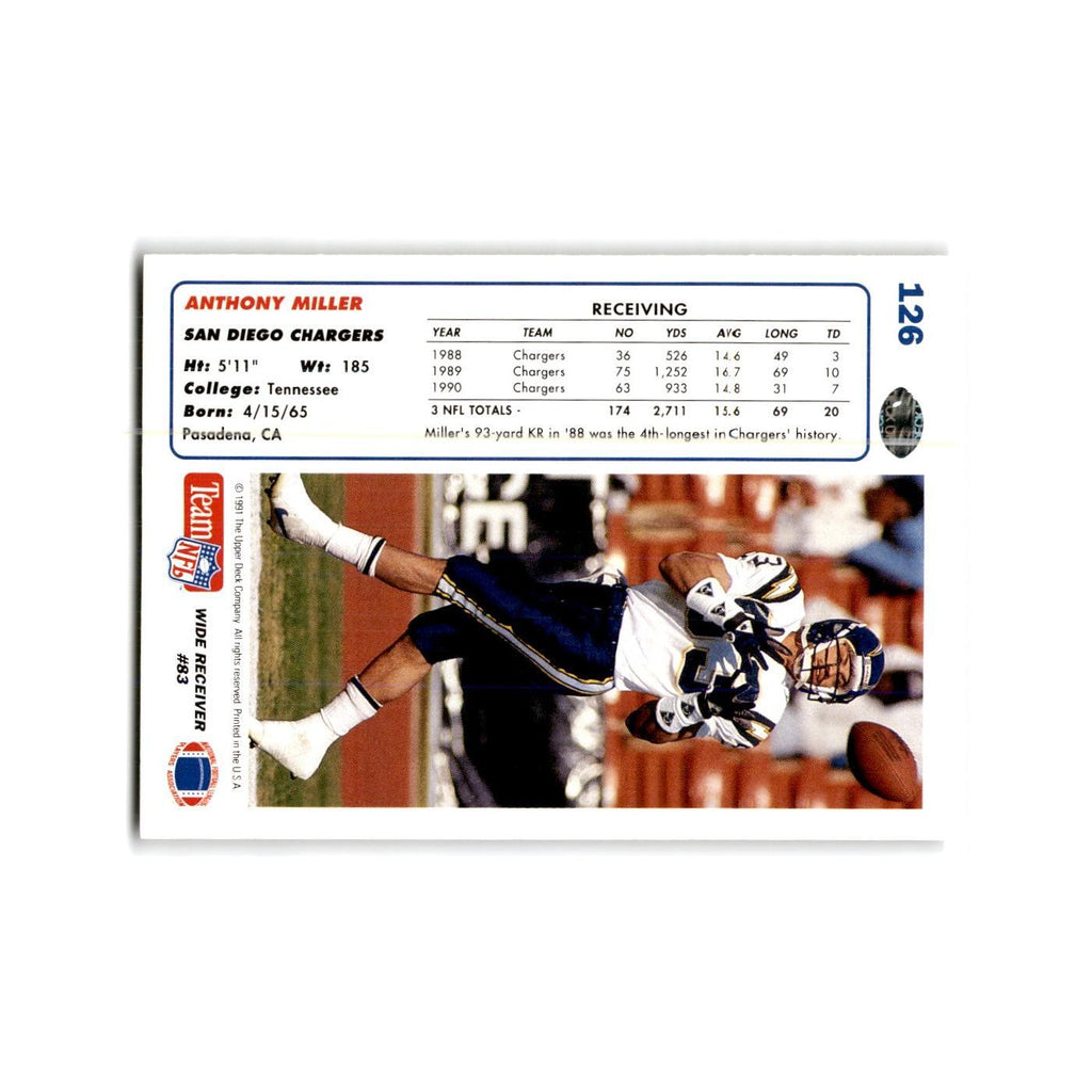 Anthony Miller 1991 Upper Deck #126 San Diego Chargers Football Card NM