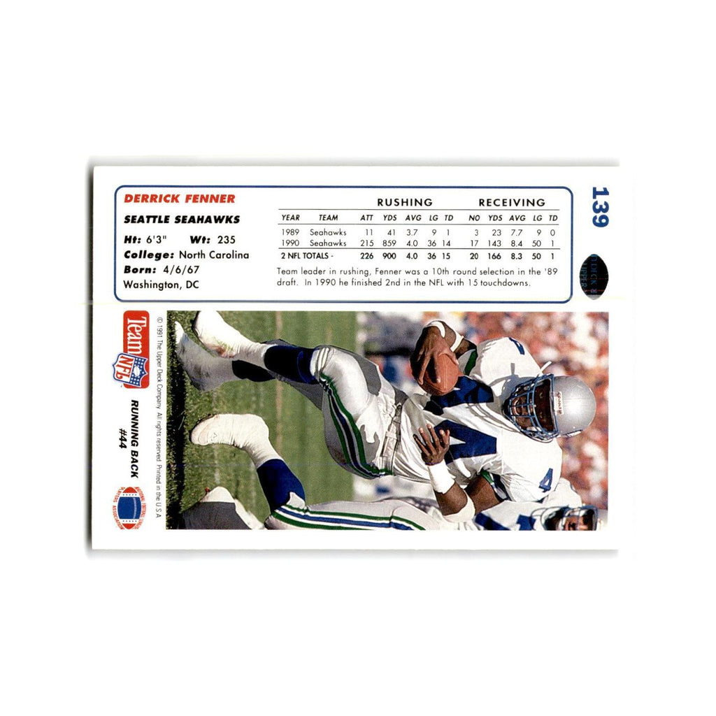 Derrick Fenner 1991 Upper Deck #139 Seattle Seahawks Football Card NM