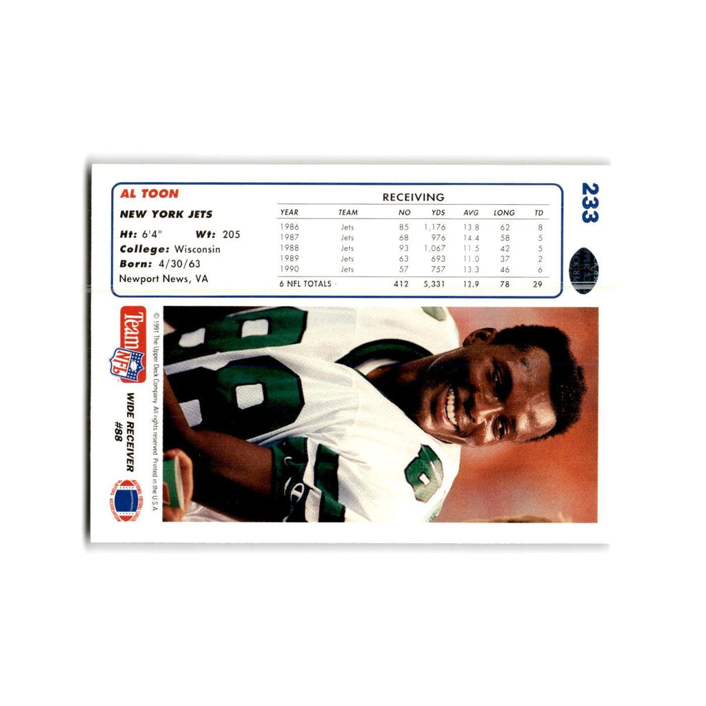 Al Toon 1991 Upper Deck #233 New York Jets Football Card NM