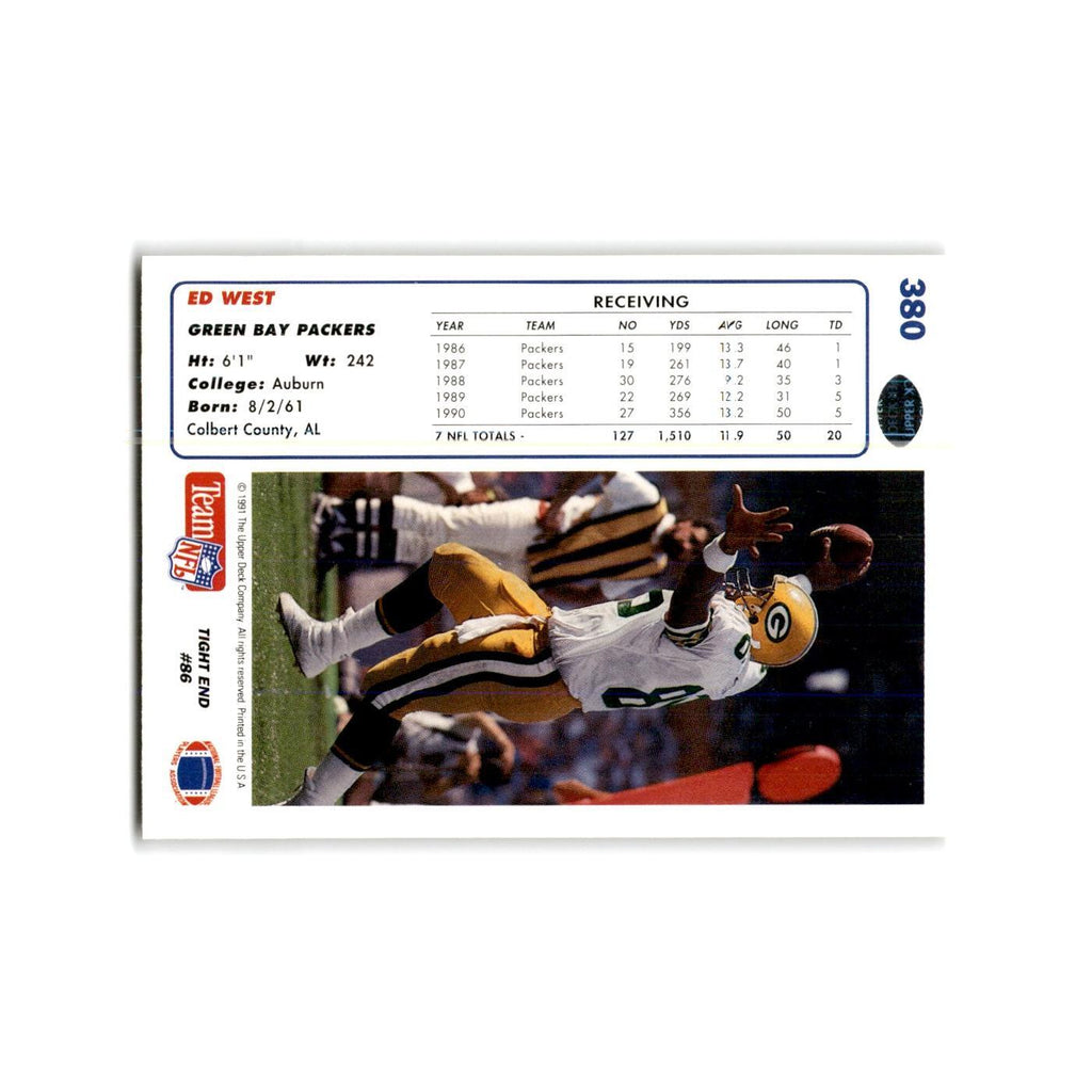 Ed West 1991 Upper Deck #380 Green Bay Packers Football Card NM