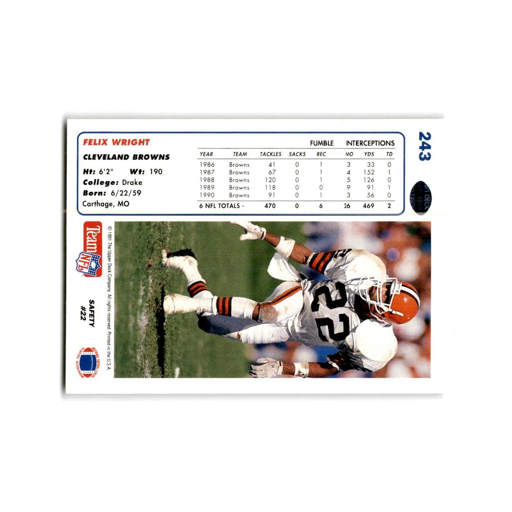 Felix Wright 1991 Upper Deck #243 Cleveland Browns Football Card NM