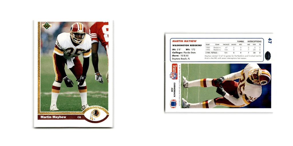 Martin Mayhew 1991 Upper Deck #47 Washington Redskins Football Card NM
