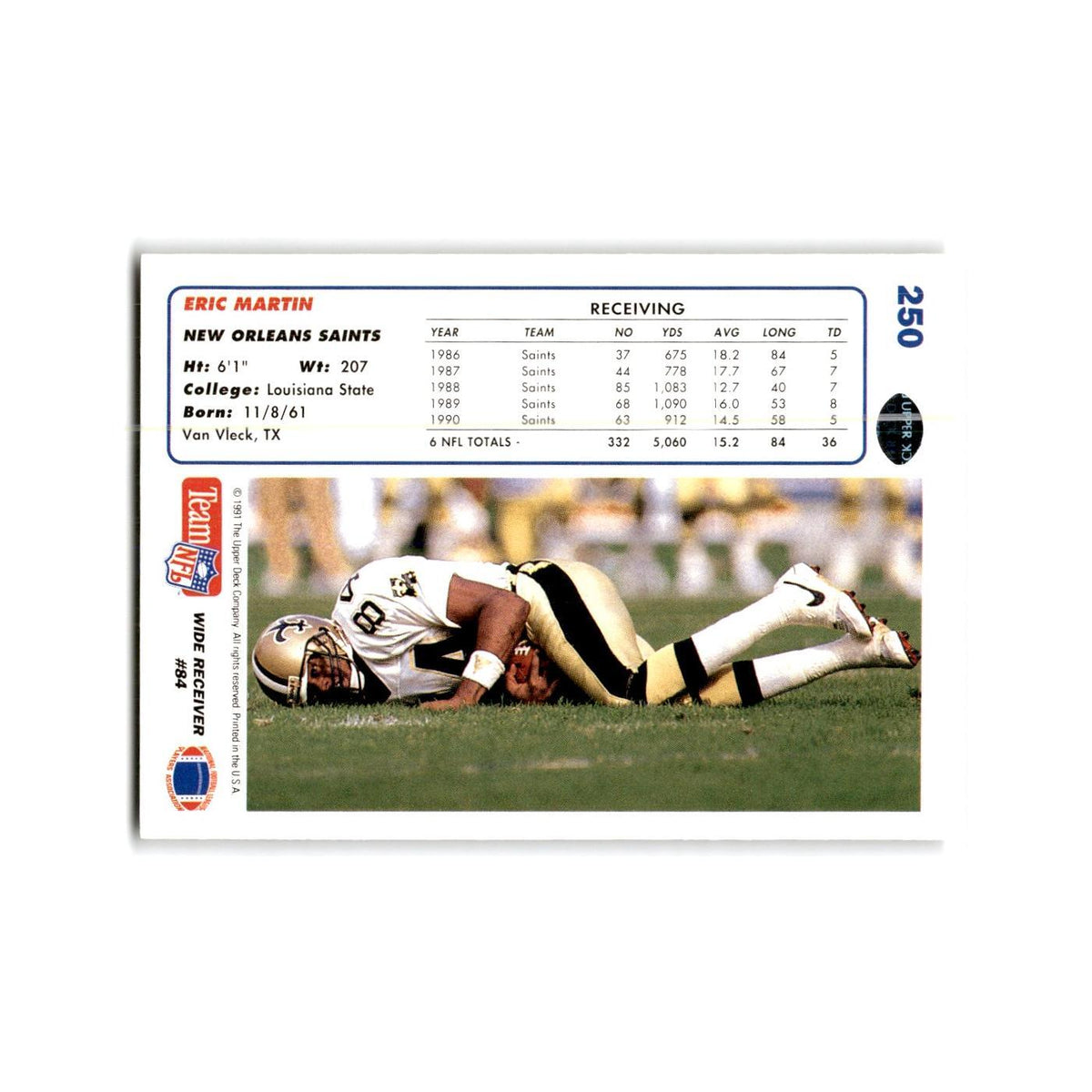 Eric Martin 1991 Upper Deck #250 New Orleans Saints Football Card NM