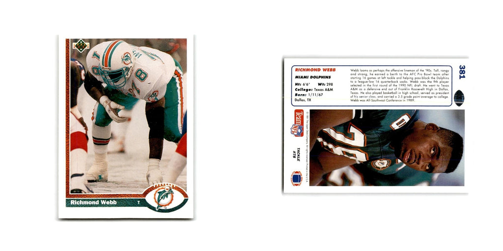 Richmond Webb 1991 Upper Deck #381 Miami Dolphins Football Card NM