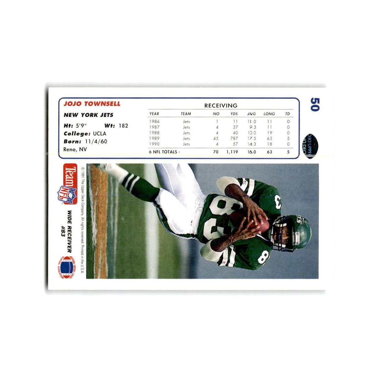 JoJo Townsell 1991 Upper Deck #50 New York Jets Football Card NM