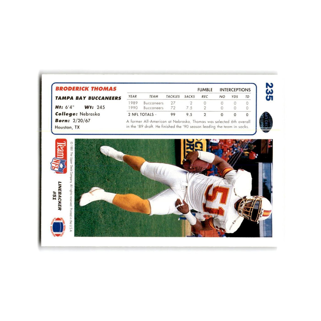 Broderick Thomas 1991 Upper Deck #235 Tampa Bay Buccaneers Football Card NM