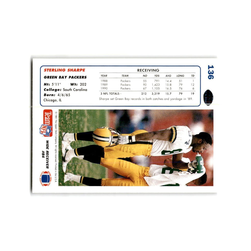 Sterling Sharpe 1991 Upper Deck #136 Green Bay Packers Football Card NM