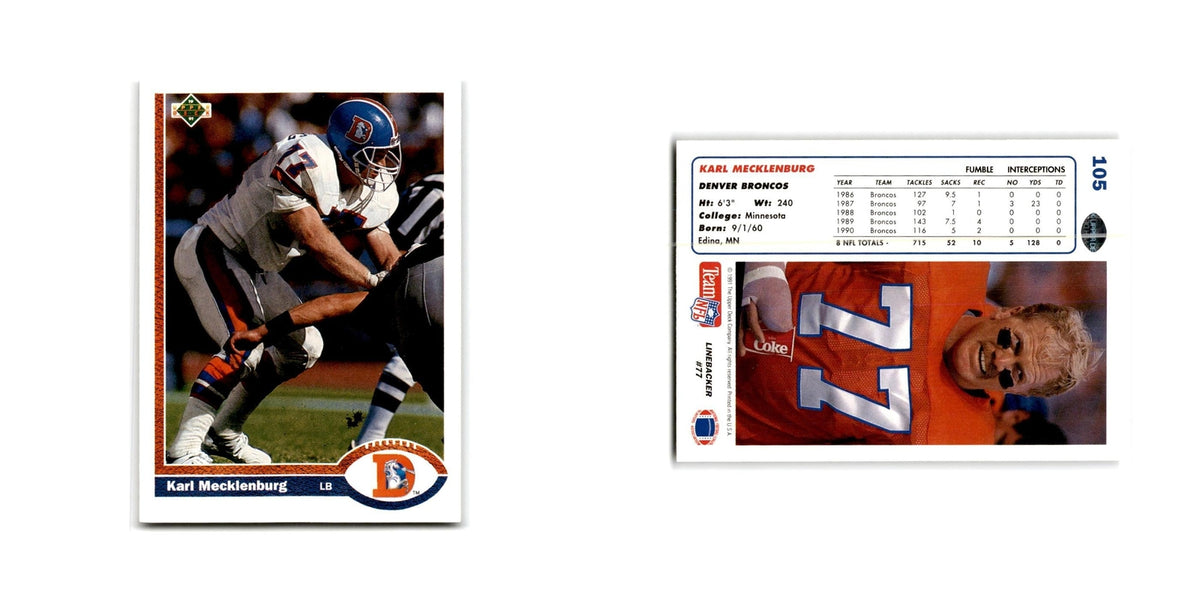 Karl Mecklenburg 1991 Upper Deck #105 Denver Broncos Football Card NM