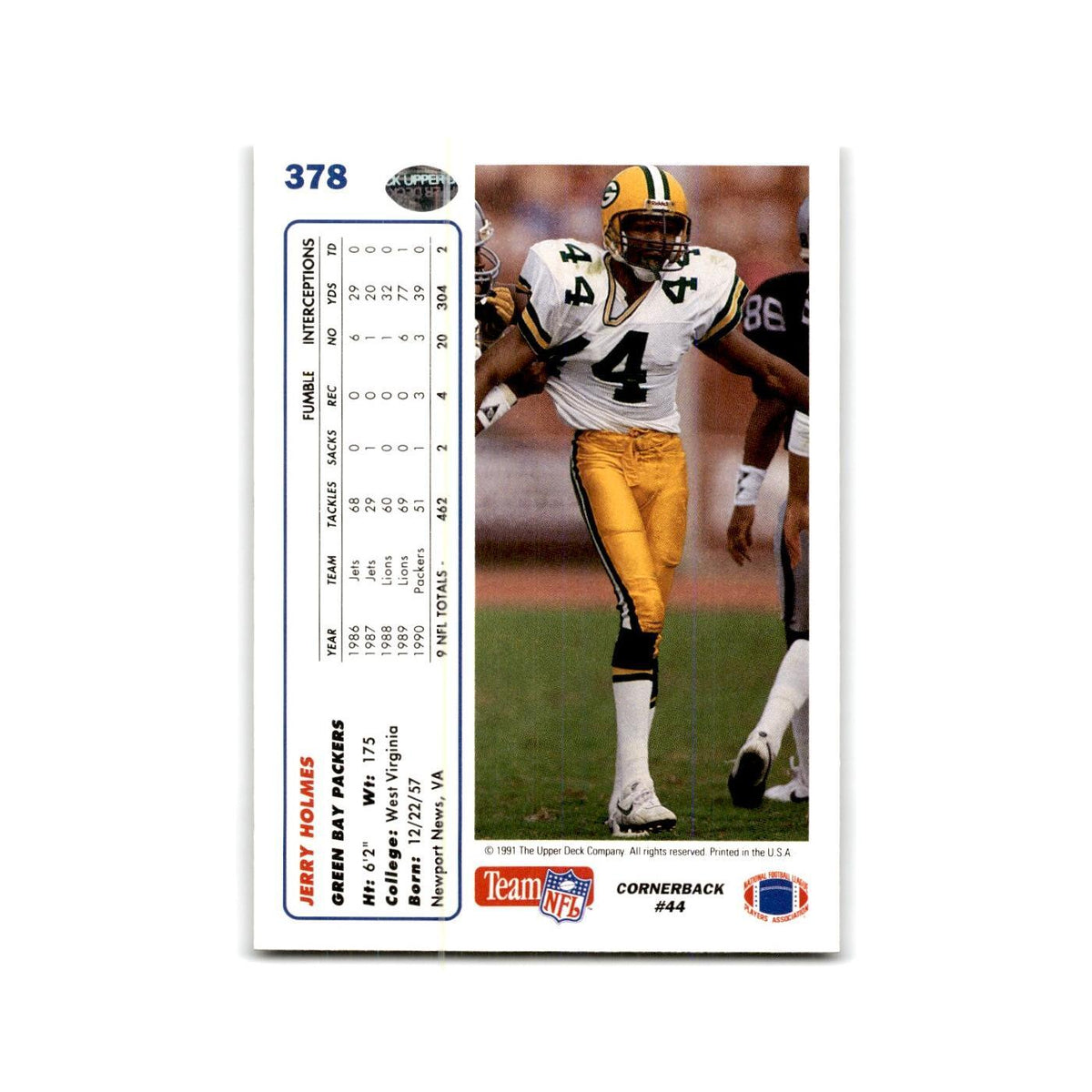 Jerry Holmes 1991 Upper Deck #378 Green Bay Packers Football Card NM