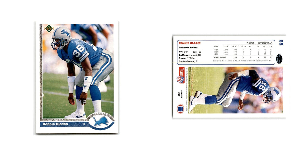 Bennie Blades 1991 Upper Deck #65 Detroit Lions Football Card NM
