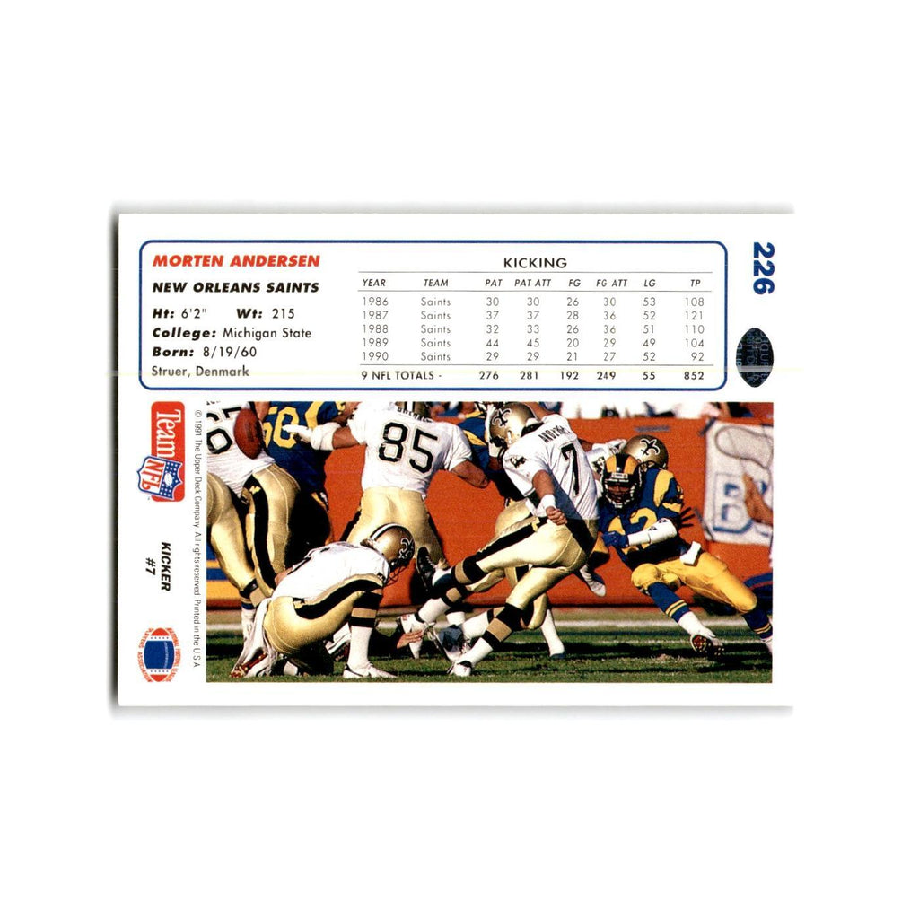 Morten Andersen 1991 Upper Deck #226 New Orleans Saints Football Card NM