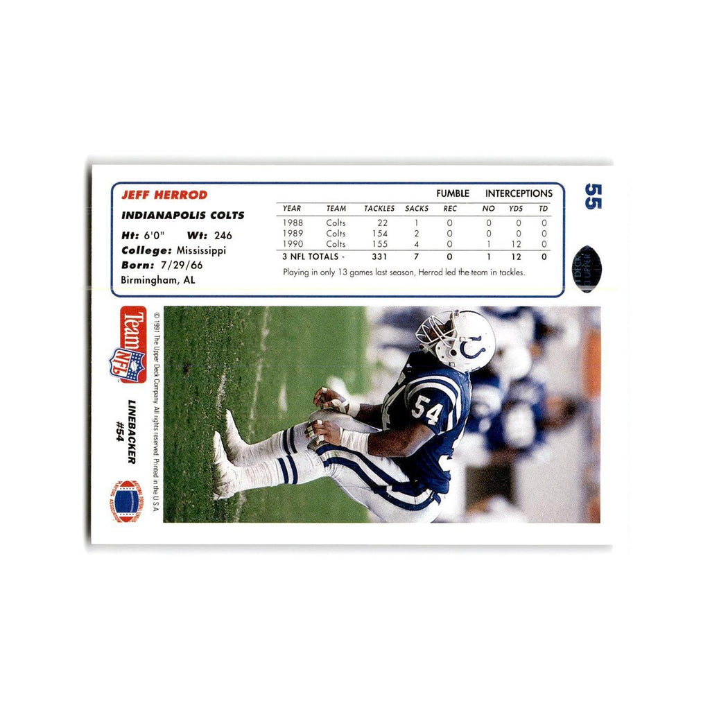 Jeff Herrod 1991 Upper Deck #55 Indianapolis Colts Football Card NM