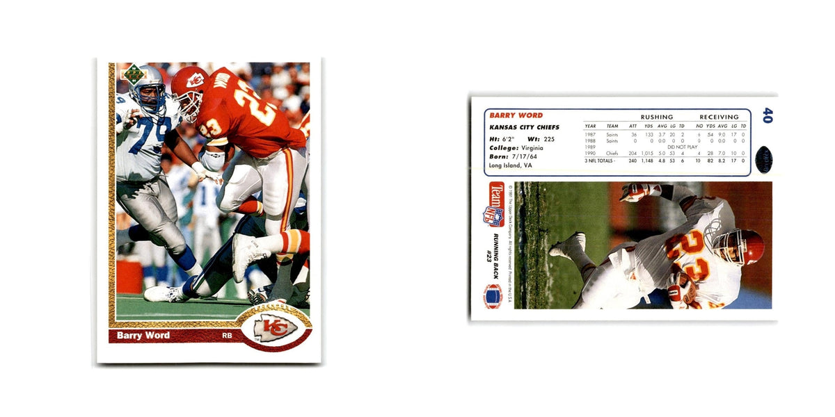 Barry Word 1991 Upper Deck #40 Kansas City Chiefs Football Card NM