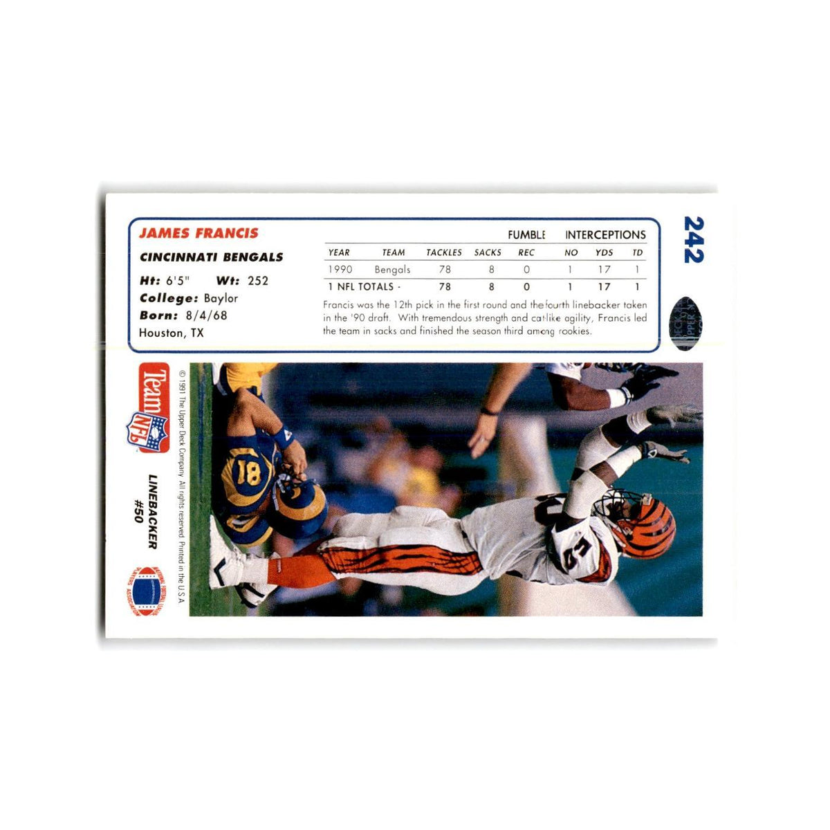 James Francis 1991 Upper Deck #242 Cincinnati Bengals Football Card NM