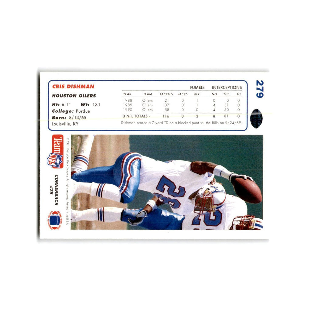 Cris Dishman 1991 Upper Deck #279 Houston Oilers Football Card NM