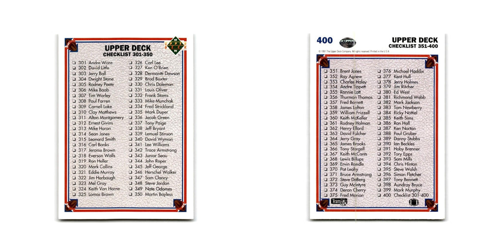 Checklist 1991 Upper Deck #400 Football Card NM