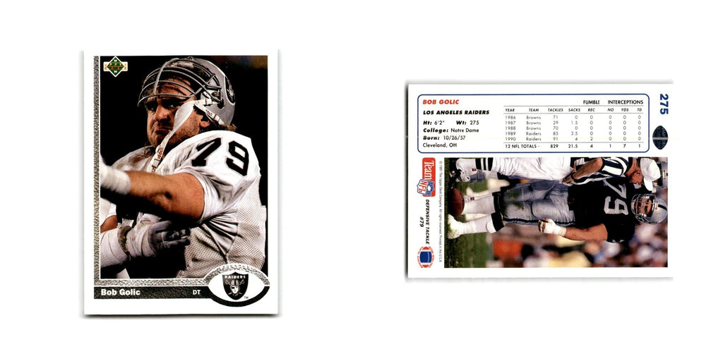 Bob Golic 1991 Upper Deck #275 Los Angeles Raiders Football Card NM