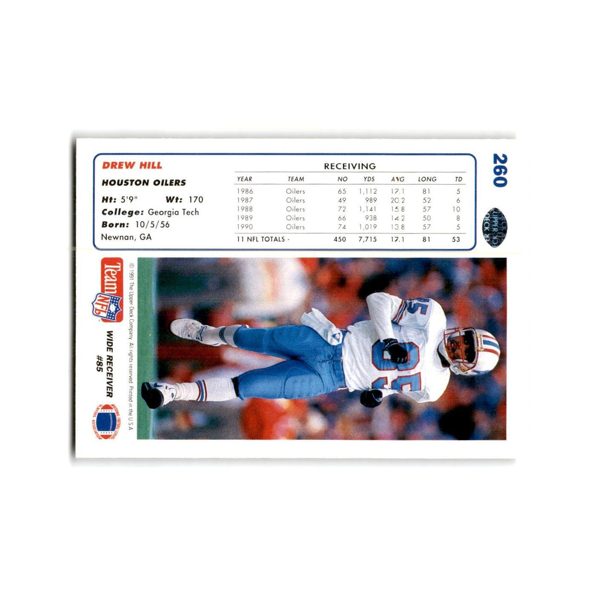Drew Hill 1991 Upper Deck #260 Houston Oilers Football Card NM