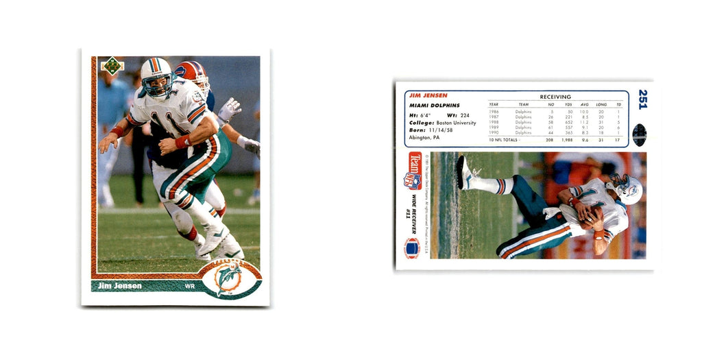 Jim Jensen 1991 Upper Deck #251 Miami Dolphins Football Card NM