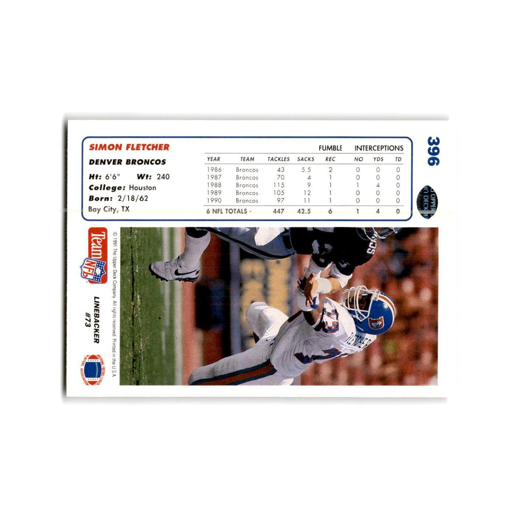 Simon Fletcher 1991 Upper Deck #396 Denver Broncos Football Card NM