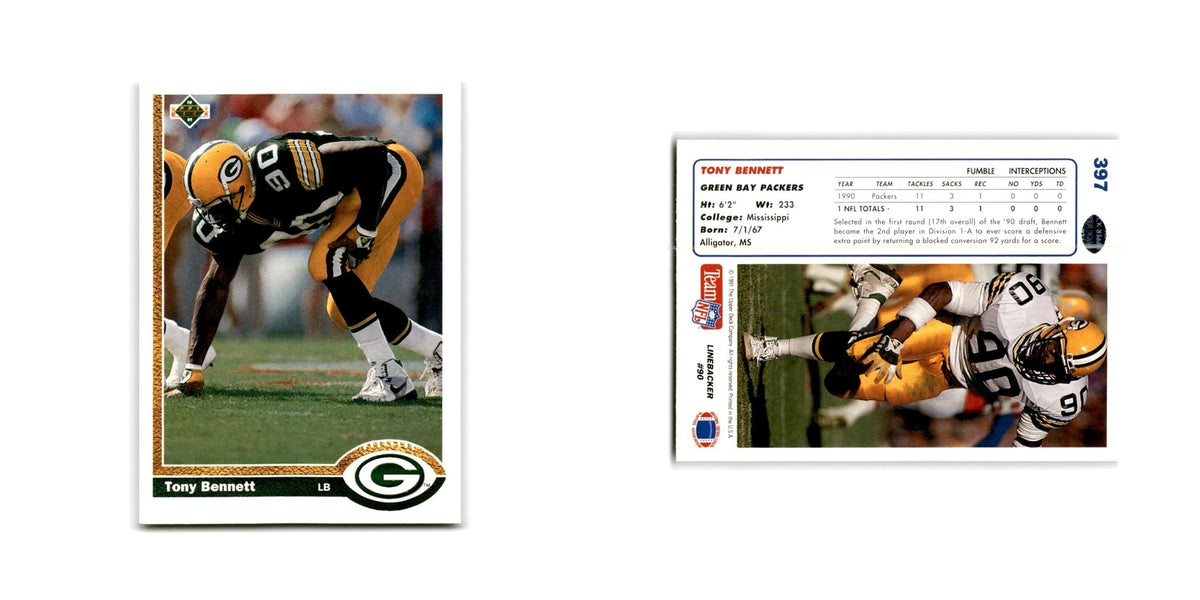 Tony Bennett 1991 Upper Deck #397 Green Bay Packers Football Card NM