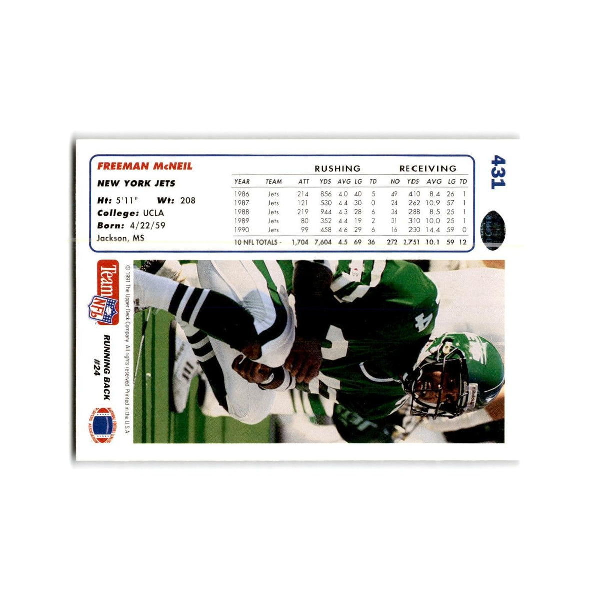 Freeman McNeil 1991 Upper Deck #431 New York Jets Football Card NM