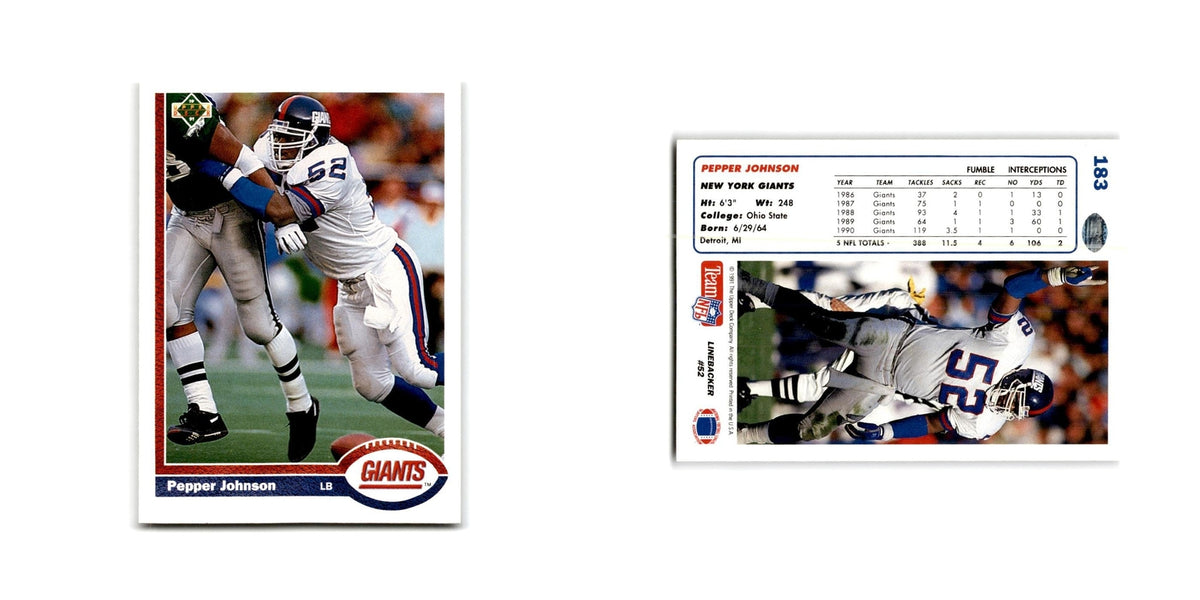 Pepper Johnson 1991 Upper Deck #183 New York Giants Football Card NM