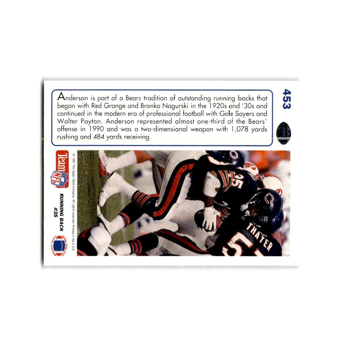 Neal Anderson 1991 Upper Deck #453 Chicago Bears Football Card NM