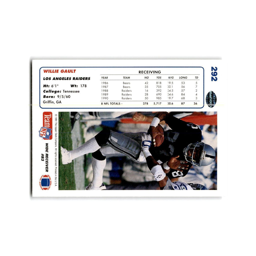 Willie Gault 1991 Upper Deck #292 Los Angeles Raiders Football Card NM