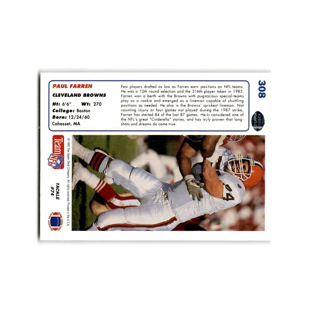 Paul Farren 1991 Upper Deck #308 Cleveland Browns Football Card NM