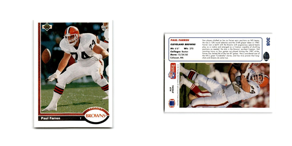 Paul Farren 1991 Upper Deck #308 Cleveland Browns Football Card NM