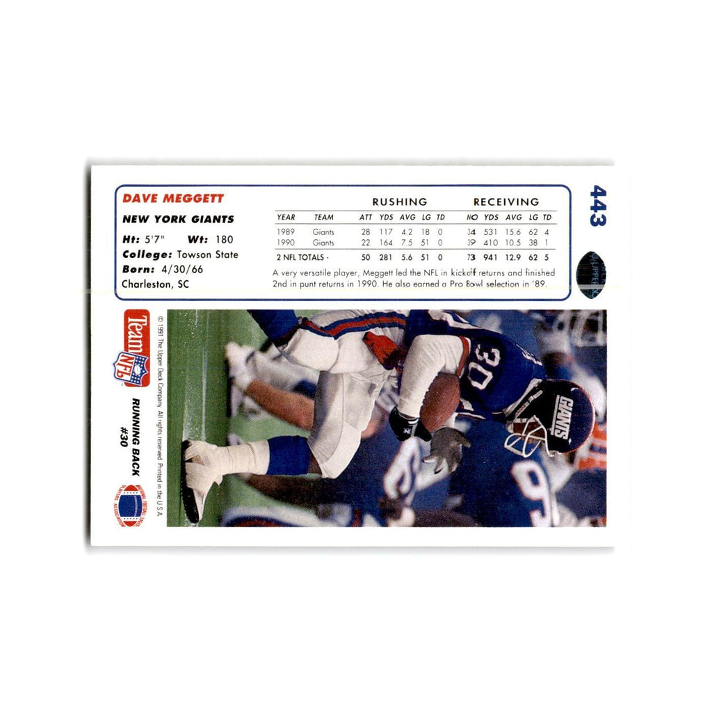 Dave Meggett 1991 Upper Deck #443 New York Giants Football Card NM