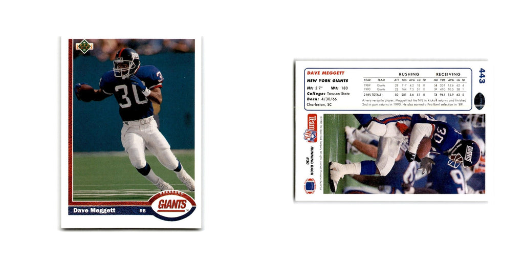 Dave Meggett 1991 Upper Deck #443 New York Giants Football Card NM