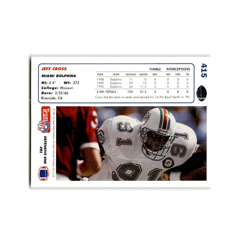 Jeff Cross 1991 Upper Deck #415 Miami Dolphins Football Card NM