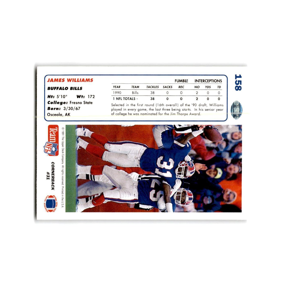 James Williams 1991 Upper Deck #158 Buffalo Bills Football Card NM