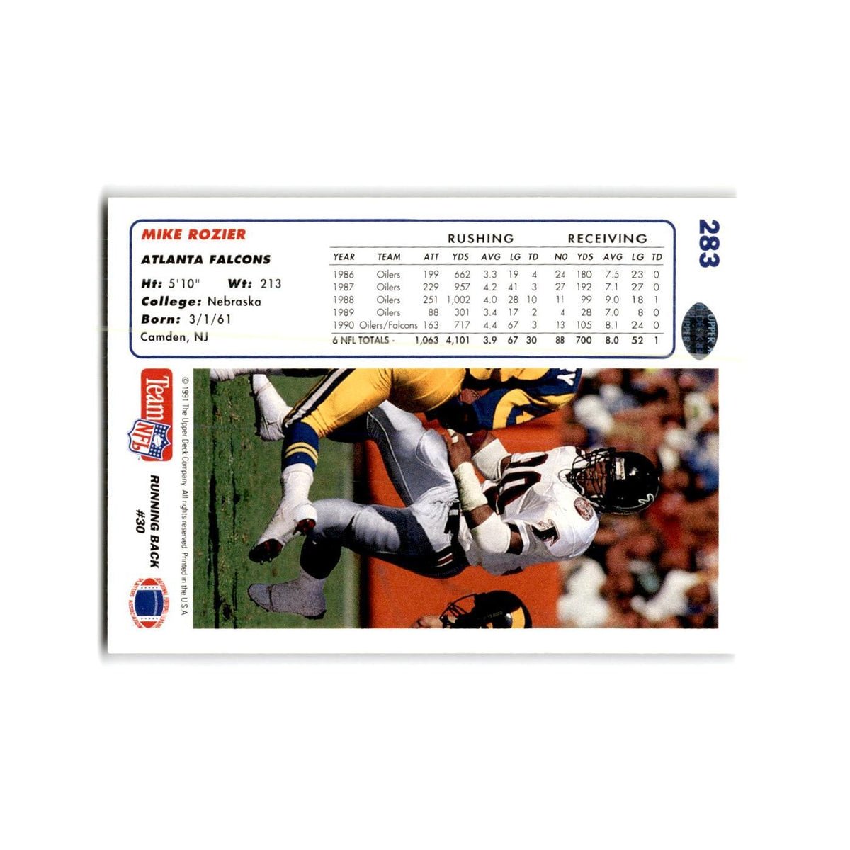 Mike Rozier 1991 Upper Deck #283 Atlanta Falcons Football Card NM