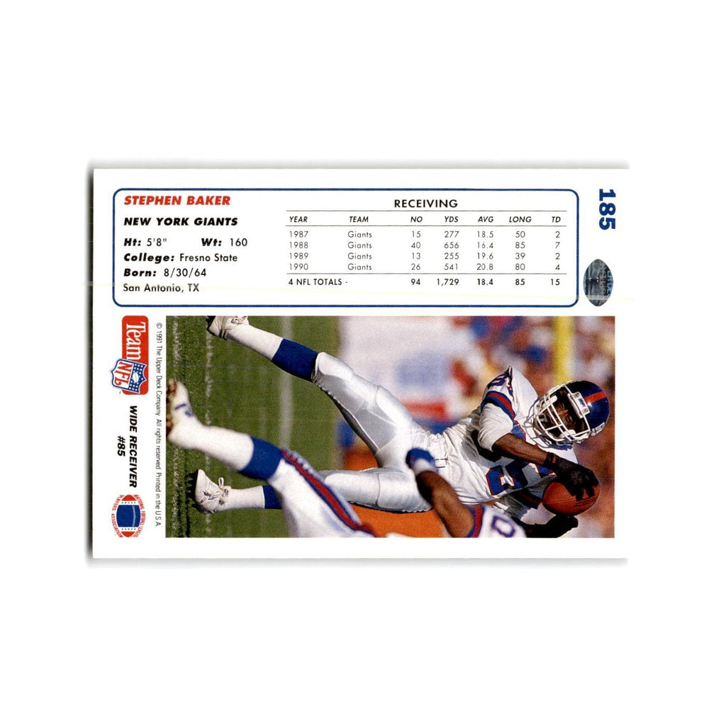Stephen Baker 1991 Upper Deck #185 New York Giants Football Card NM